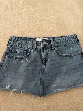 Hollister Faded Blue Denim Mini Skirt with Star Stitching